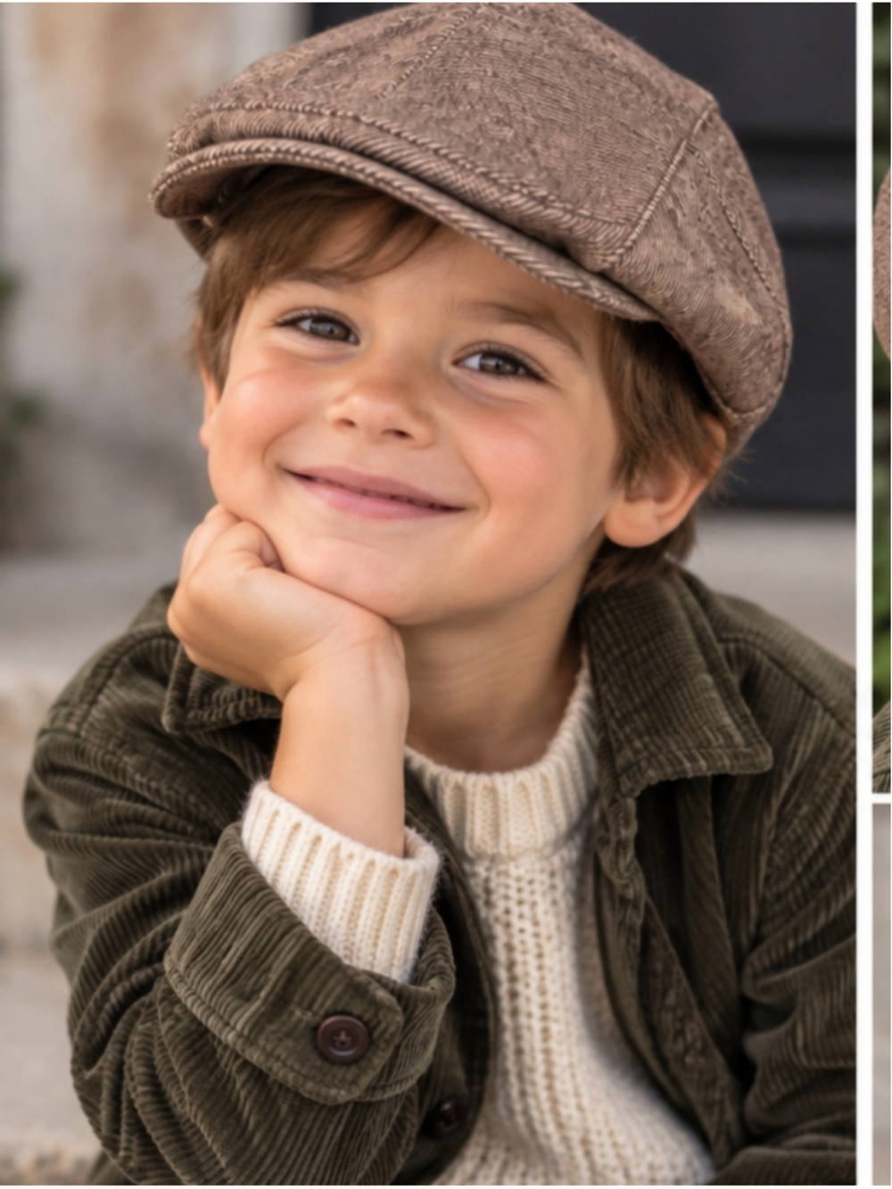 Born to Love Kids XXL Brown Herringbone Tweed Newsboy Cap Flat Cabbie Hat